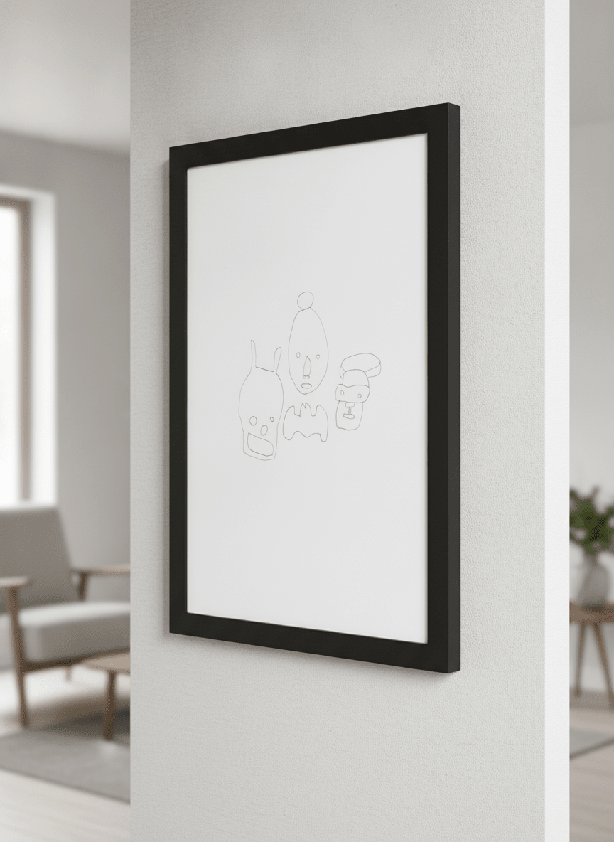 Modern wall art styled above a sofa in a neutral living room