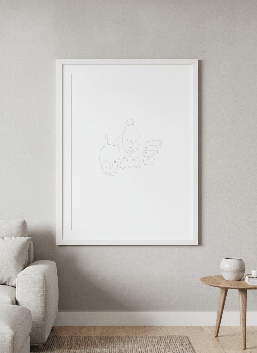Modern wall art styled above a sofa in a neutral living room