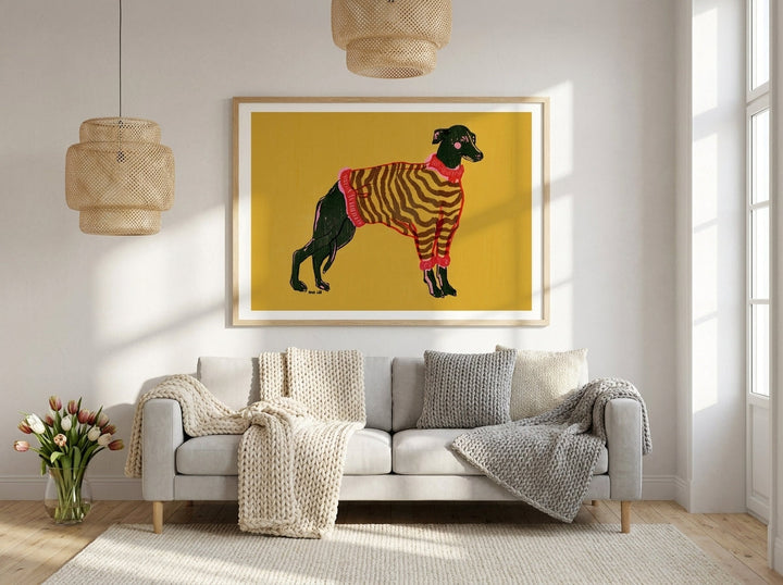 Modern wall art print styled on the wall in a bright Scandinavian living room