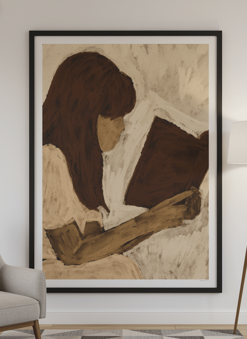 Modern wall art styled above a sofa in a neutral living room