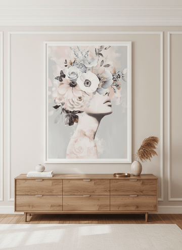 Monumental artwork centred on a feature wall in a luxe interior