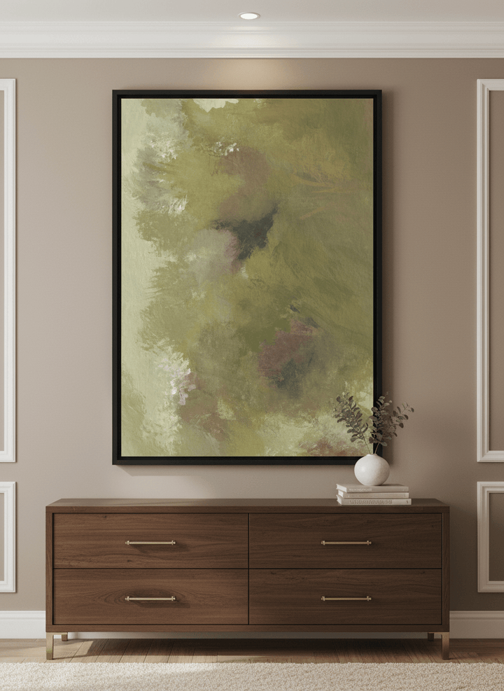 Monumental artwork centred on a feature wall in a luxe interior