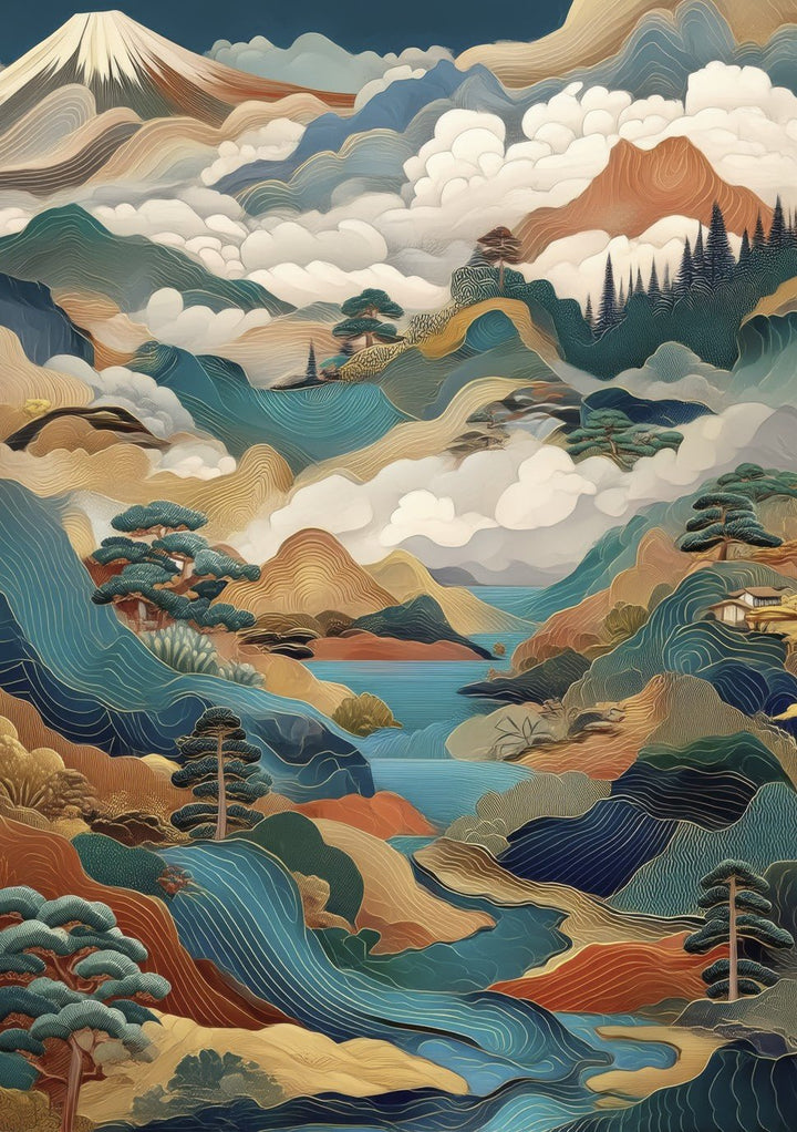 Whispers of the peaks japanese poster print serene wall art frame