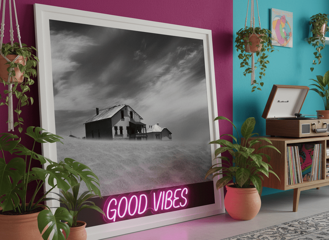 Bold wall art styled in a colourful, eclectic modern home