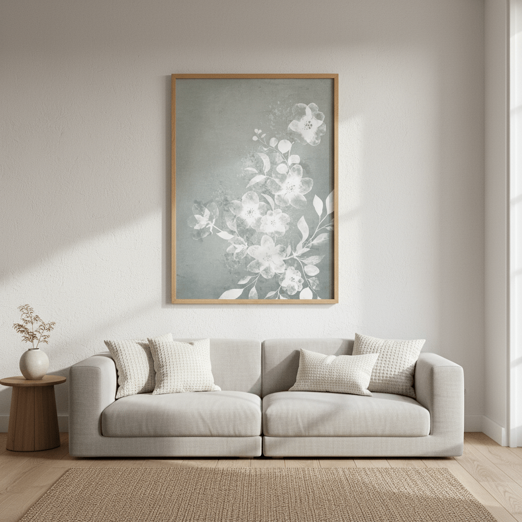 White and Blue Floral by Deer Muskeeter wall - art - picture - poster