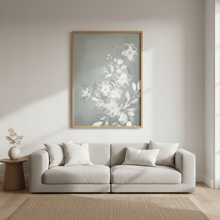 White and Blue Floral by Deer Muskeeter wall - art - picture - poster