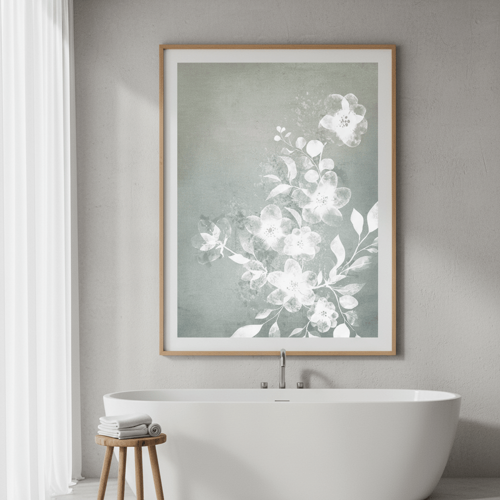 White and Blue Floral by Deer Muskeeter wall - art - picture - poster