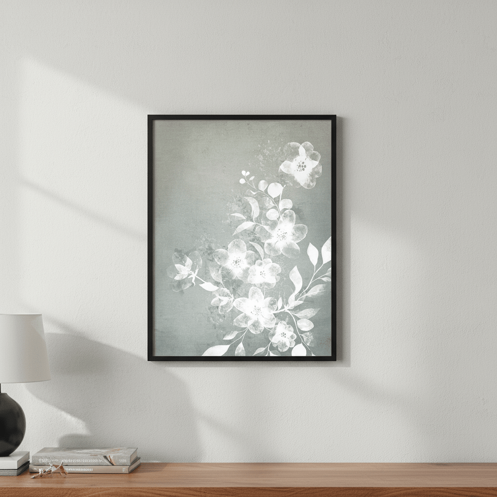 White and Blue Floral by Deer Muskeeter wall - art - picture - poster
