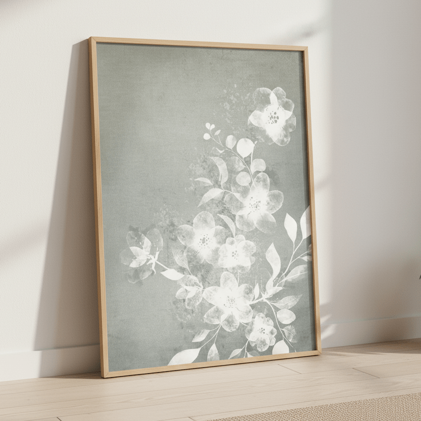 White and Blue Floral by Deer Muskeeter wall - art - picture - poster