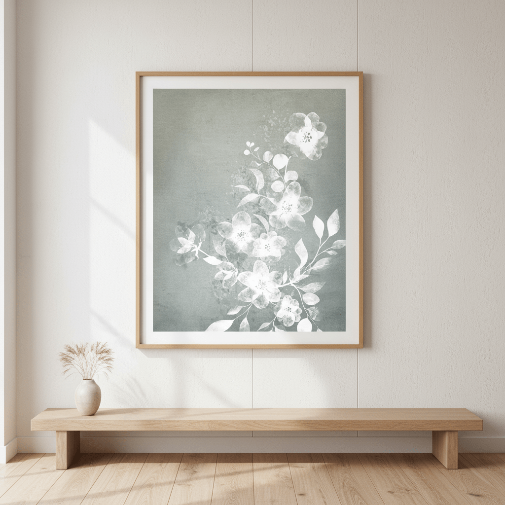 White and Blue Floral by Deer Muskeeter wall - art - picture - poster