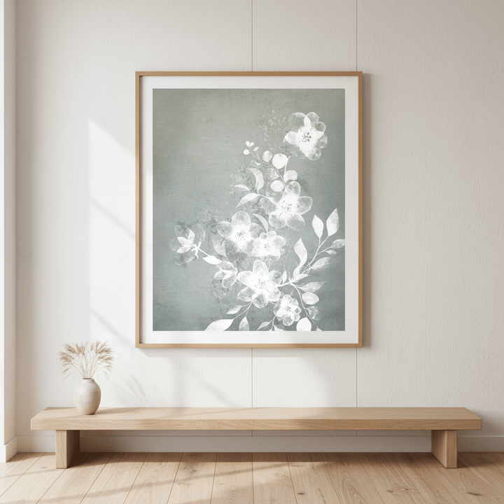 White and Blue Floral by Deer Muskeeter wall - art - picture - poster