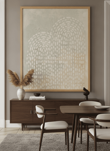 Monumental artwork centred on a feature wall in a luxe interior