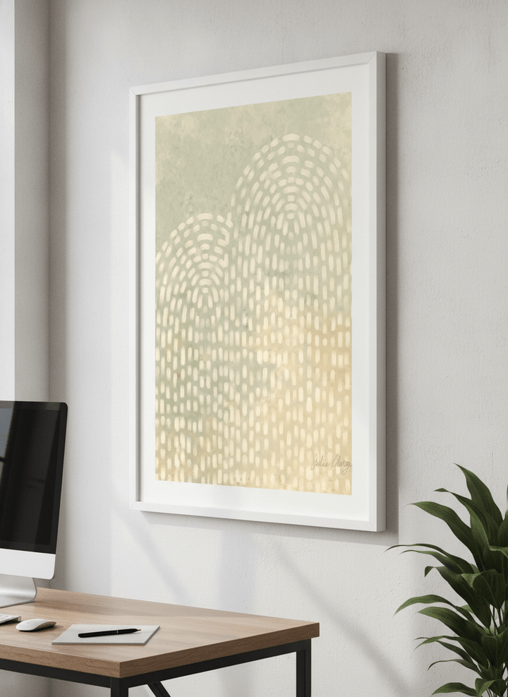 Contemporary wall art featured in a bright modern office workspace