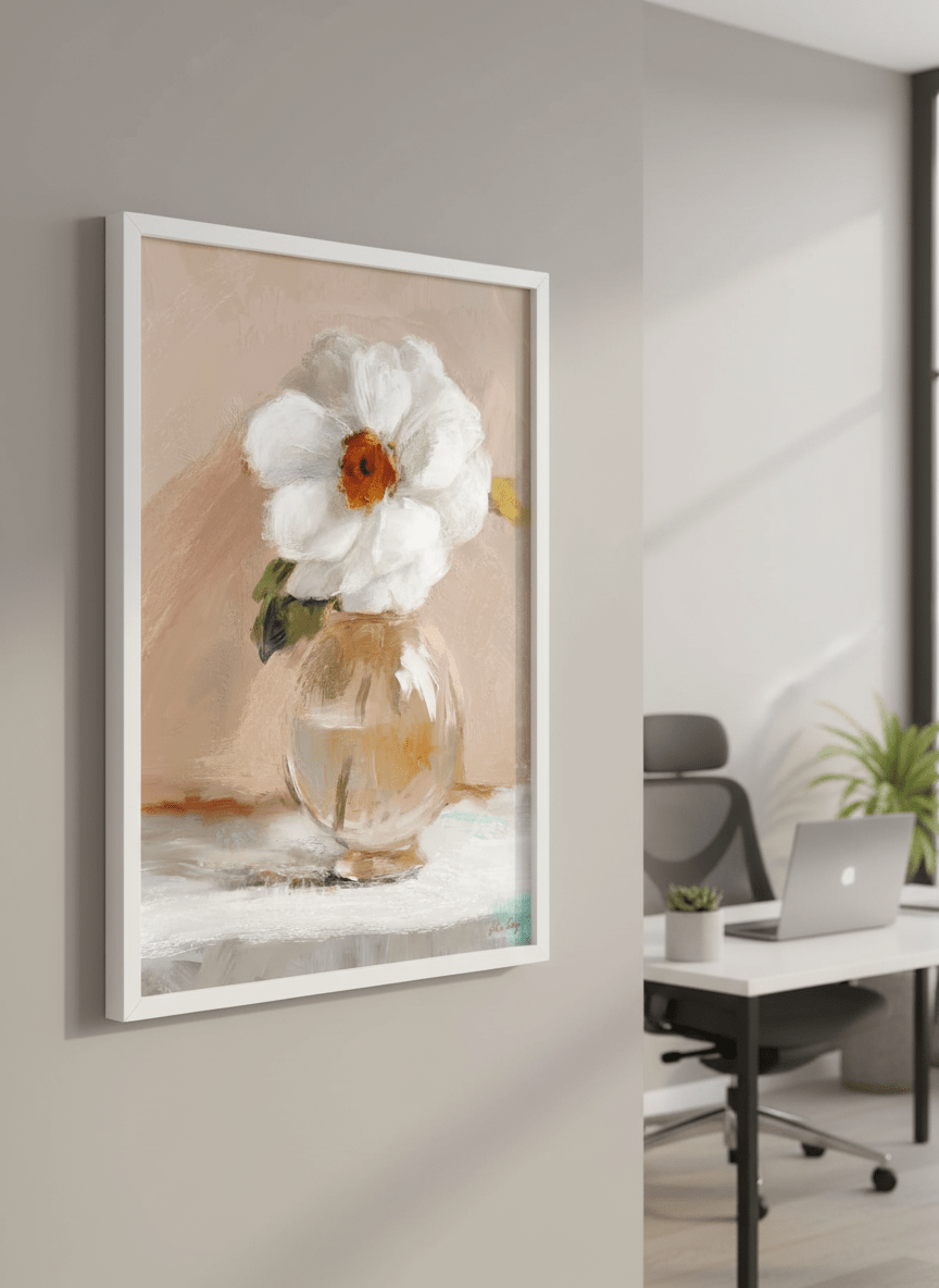 Contemporary wall art featured in a bright modern office workspace
