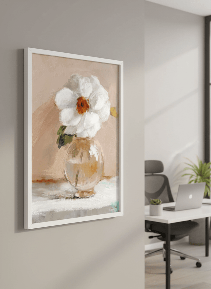 Contemporary wall art featured in a bright modern office workspace