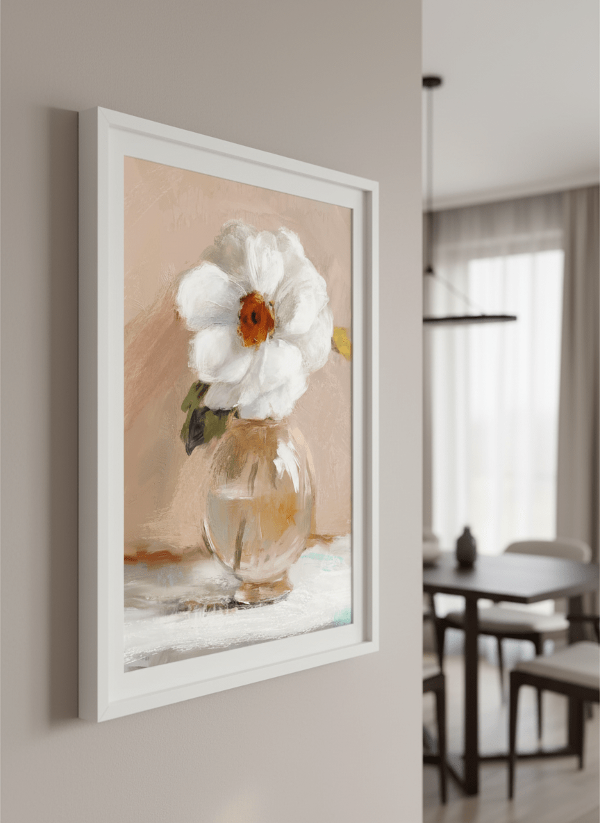 Wall art styled above a dining table in a contemporary home
