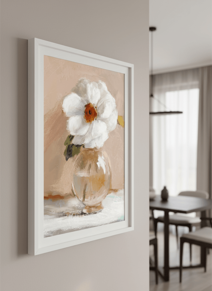 Wall art styled above a dining table in a contemporary home