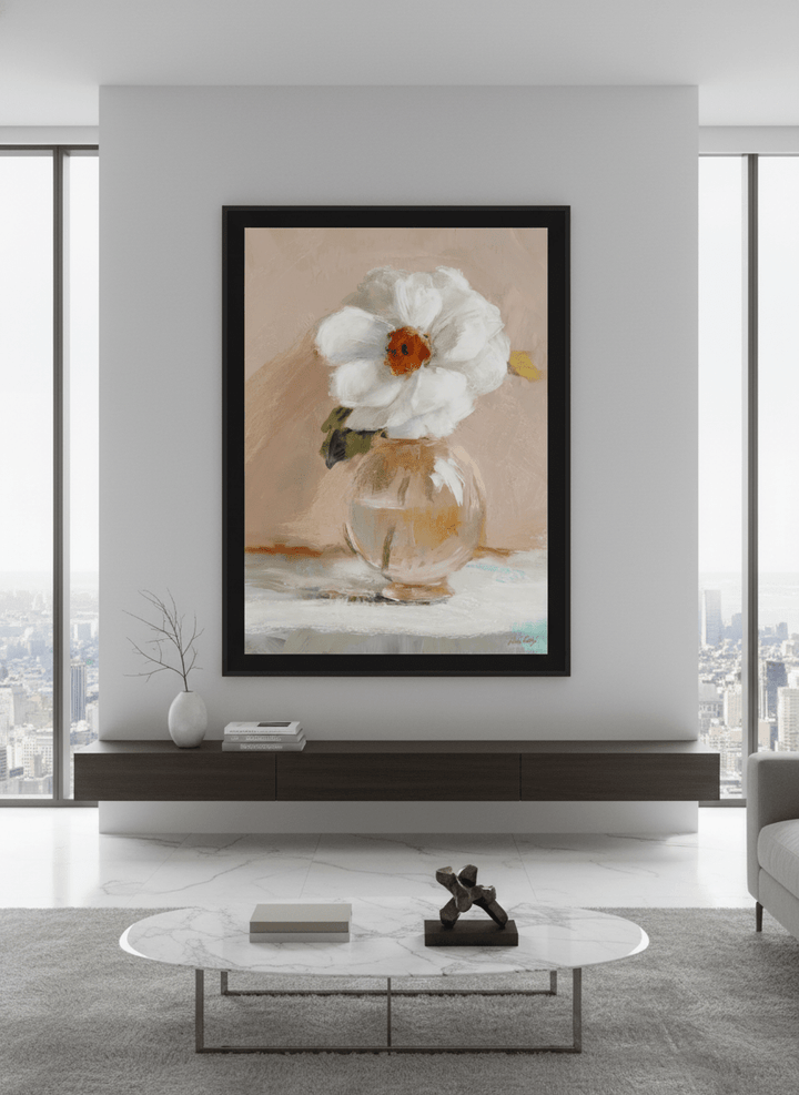 Monumental artwork centred on a feature wall in a luxe interior
