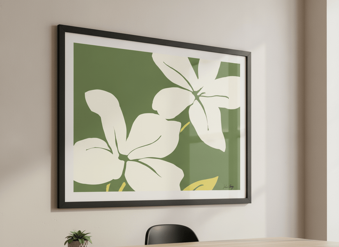 Contemporary wall art featured in a bright modern office workspace
