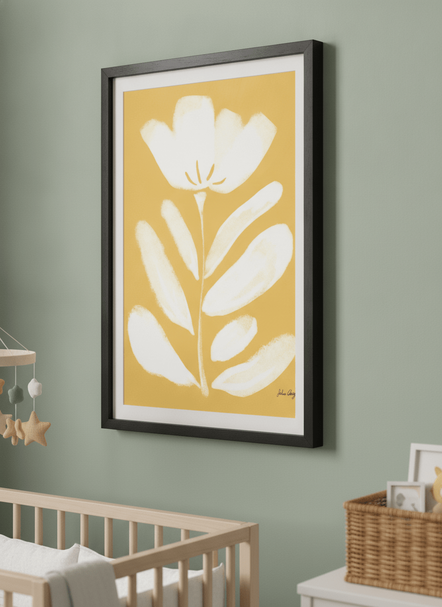 Soft neutral wall art styled in a serene nursery with pastel tones