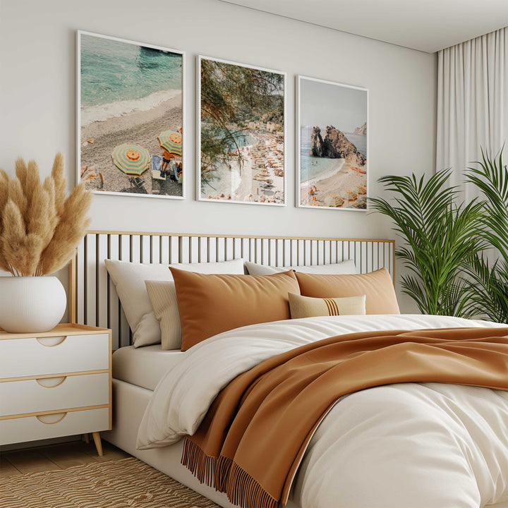 Bedroom white frame set of 3 coastal cinque terre