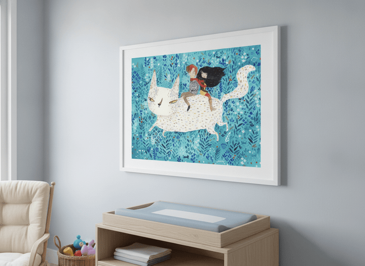 Soft neutral wall art styled in a serene nursery with pastel tones