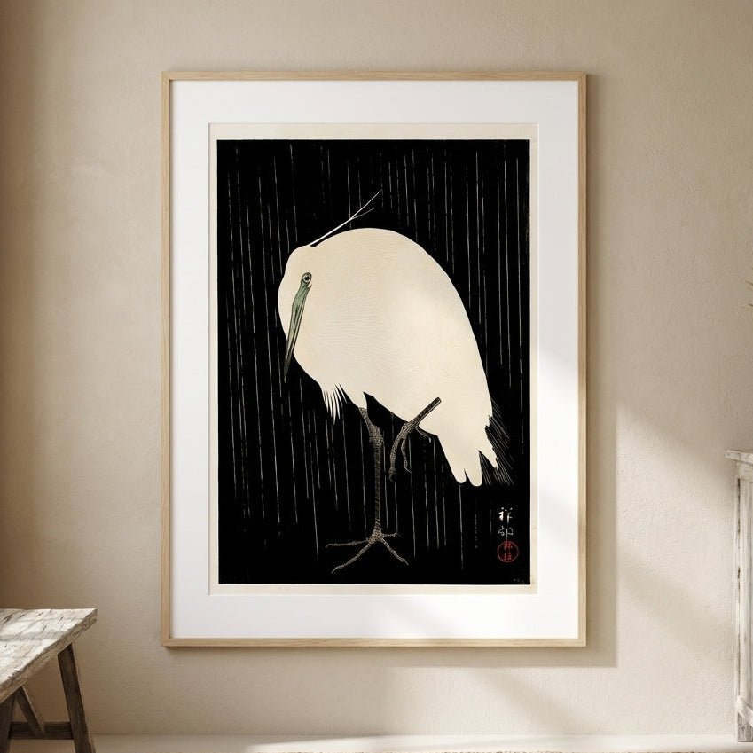 White Heron Standing in the Rain by Ohara Koson wall - art - picture - poster