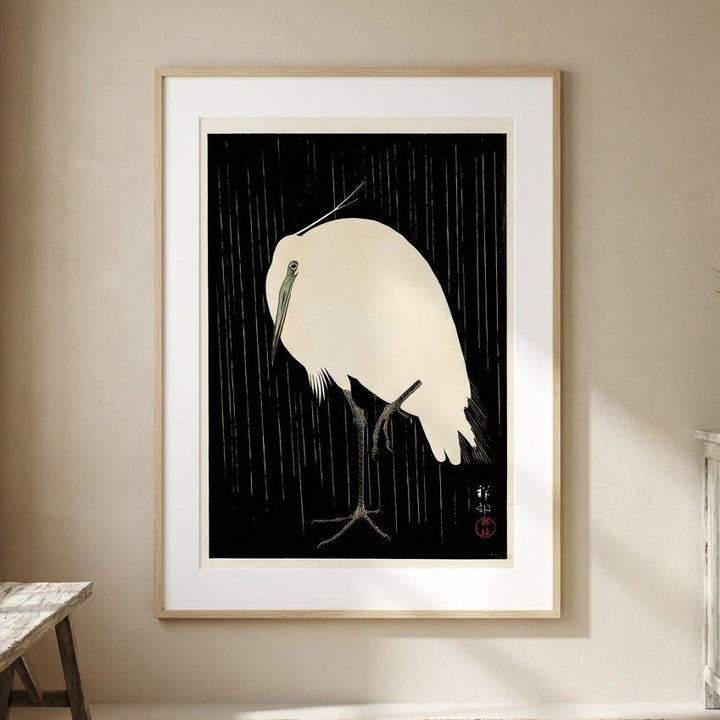 White Heron Standing in the Rain by Ohara Koson wall - art - picture - poster