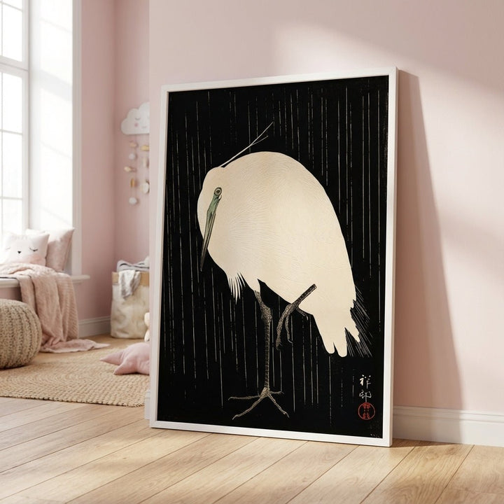 White Heron Standing in the Rain by Ohara Koson wall - art - picture - poster