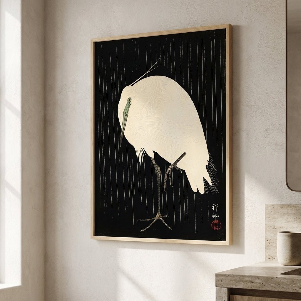 White Heron Standing in the Rain by Ohara Koson wall - art - picture - poster