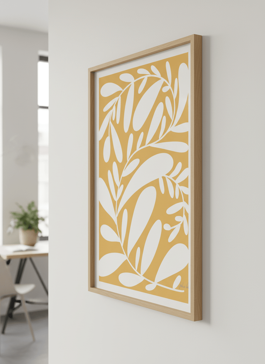 Contemporary wall art featured in a bright modern office workspace