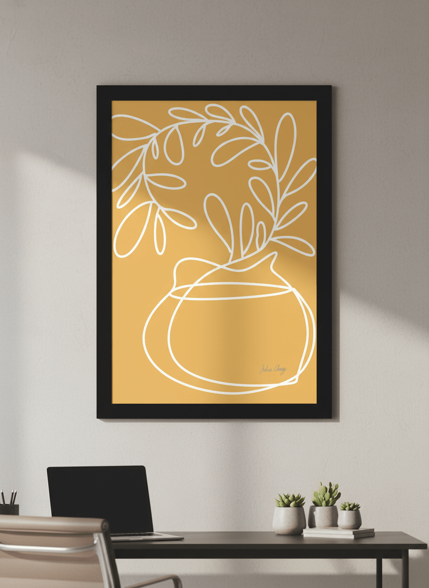 Contemporary wall art featured in a bright modern office workspace