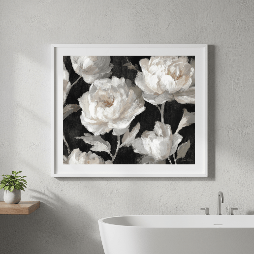 White Peonies on Black by Julia Cheney wall - art - picture - poster