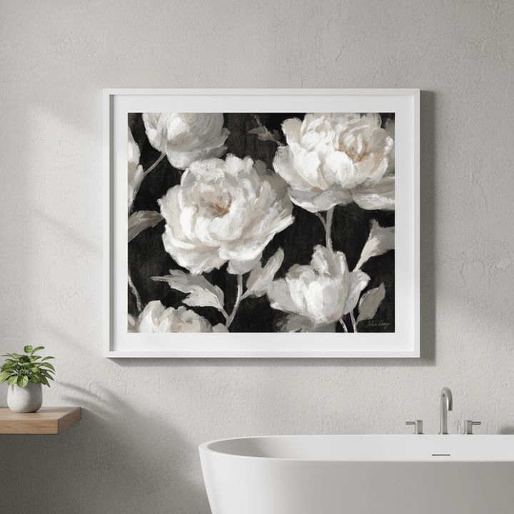 White Peonies on Black by Julia Cheney wall - art - picture - poster