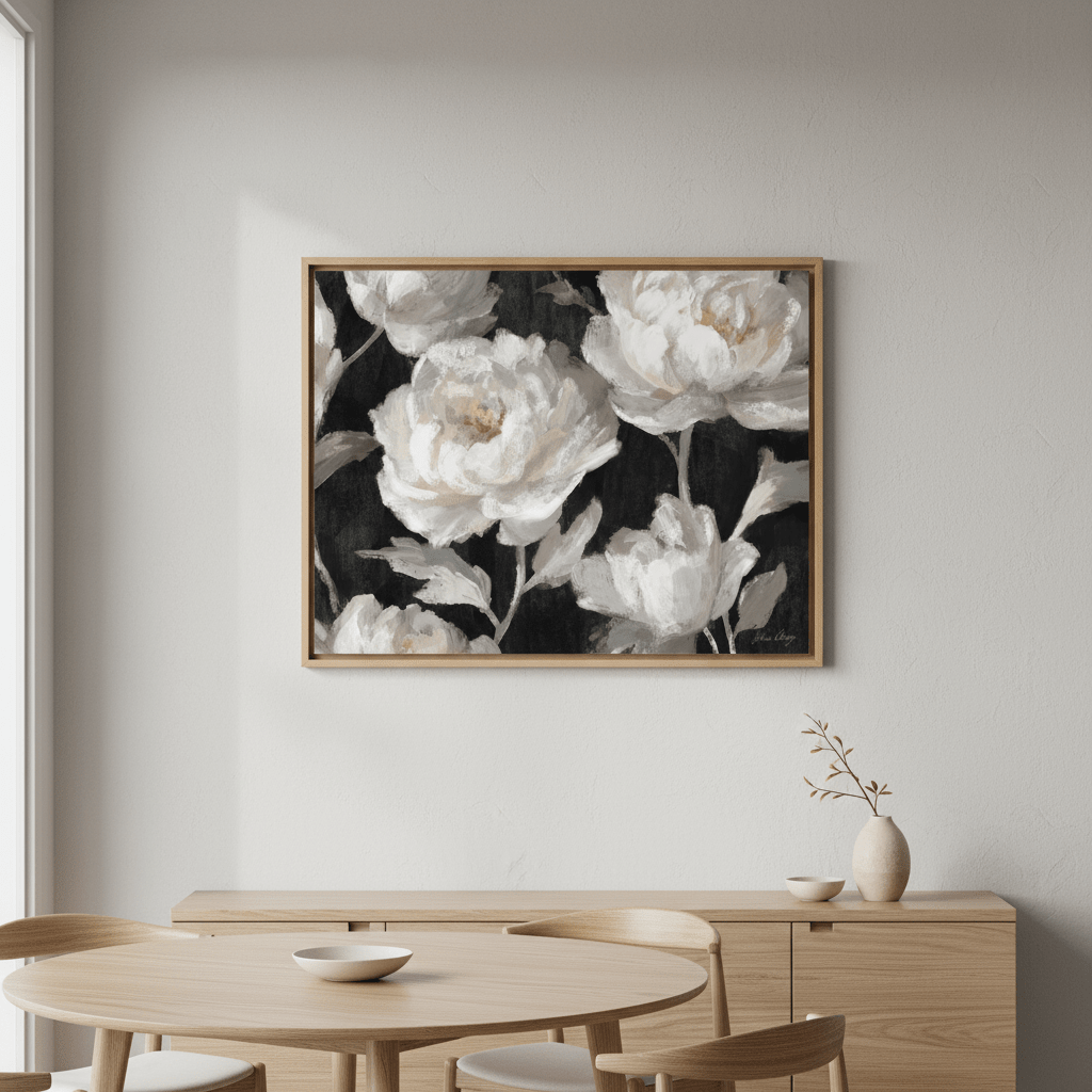 White Peonies on Black by Julia Cheney wall - art - picture - poster