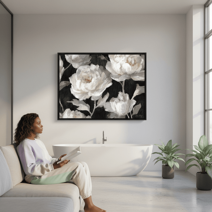 White Peonies on Black by Julia Cheney wall - art - picture - poster