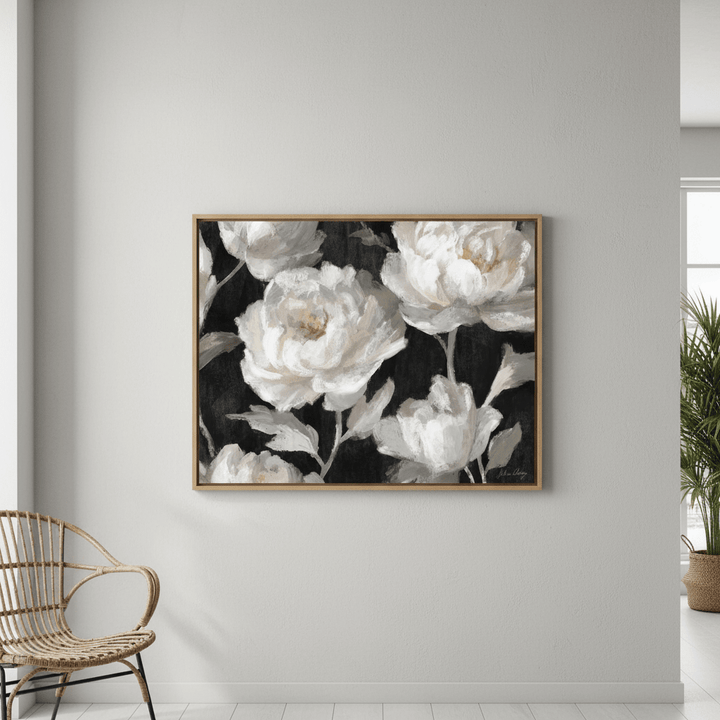 White Peonies on Black by Julia Cheney wall - art - picture - poster