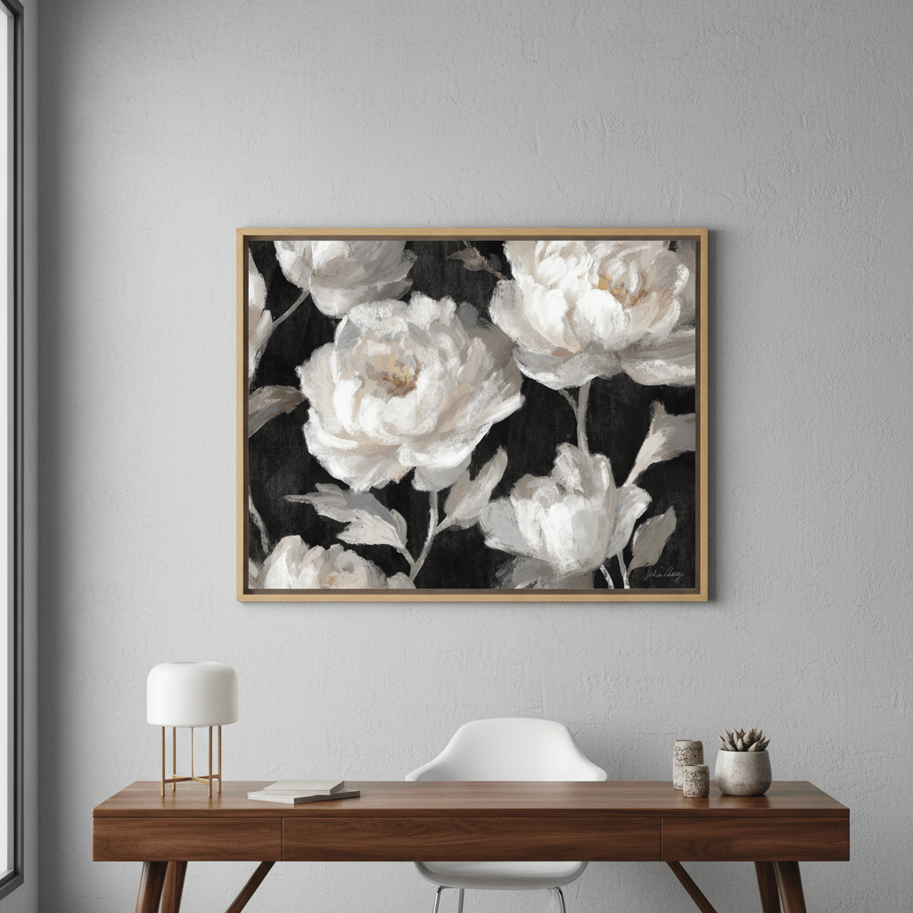 White Peonies on Black by Julia Cheney wall - art - picture - poster