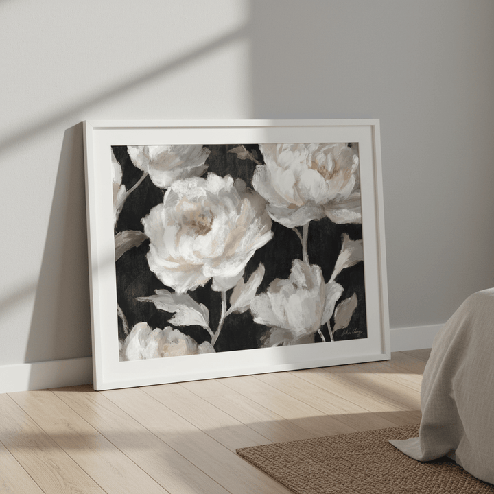 White Peonies on Black by Julia Cheney wall - art - picture - poster