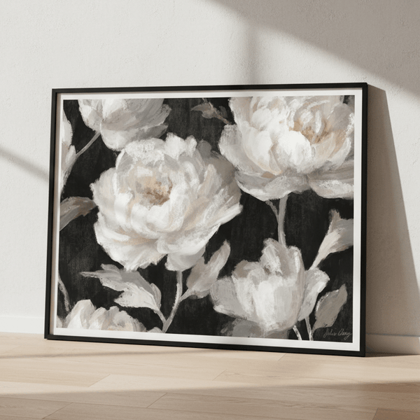 White Peonies on Black by Julia Cheney
