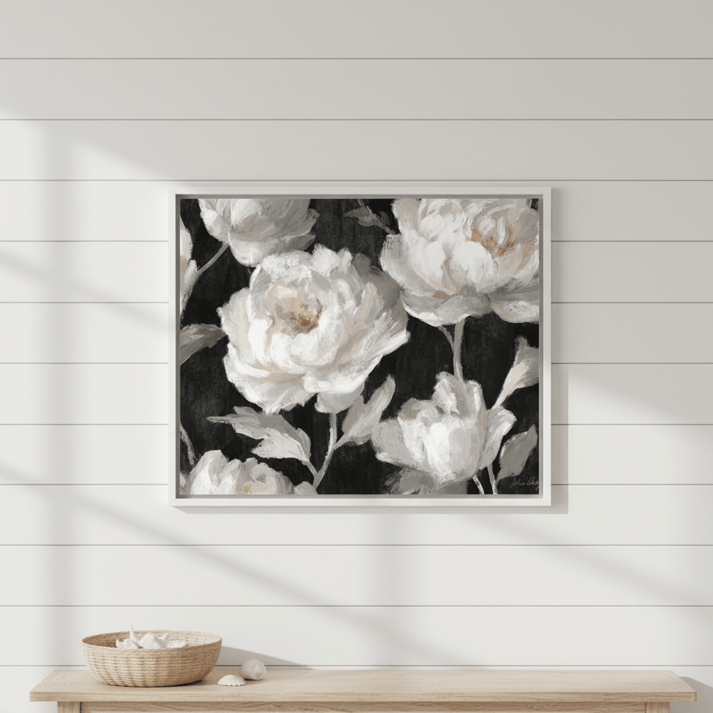 White Peonies on Black by Julia Cheney wall - art - picture - poster