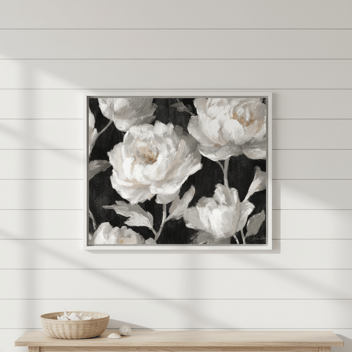 White Peonies on Black by Julia Cheney wall - art - picture - poster