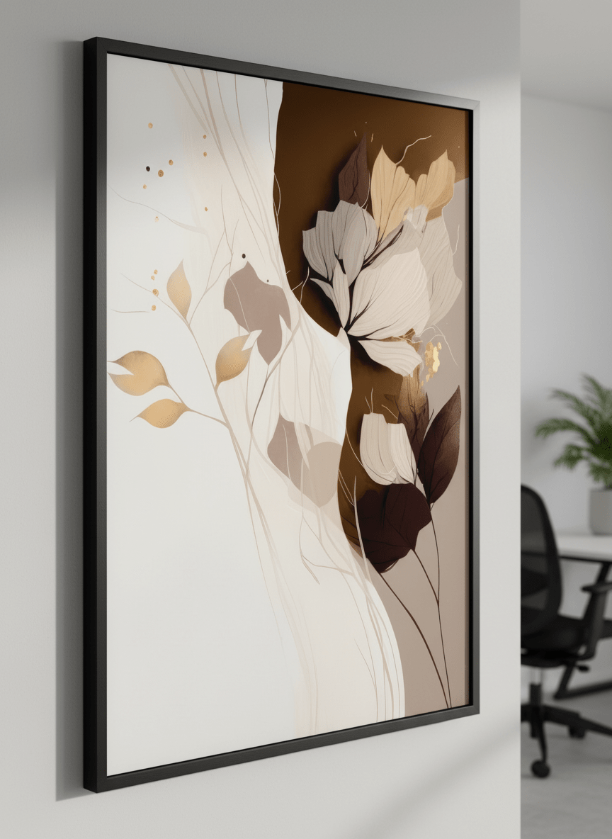 Contemporary wall art featured in a bright modern office workspace