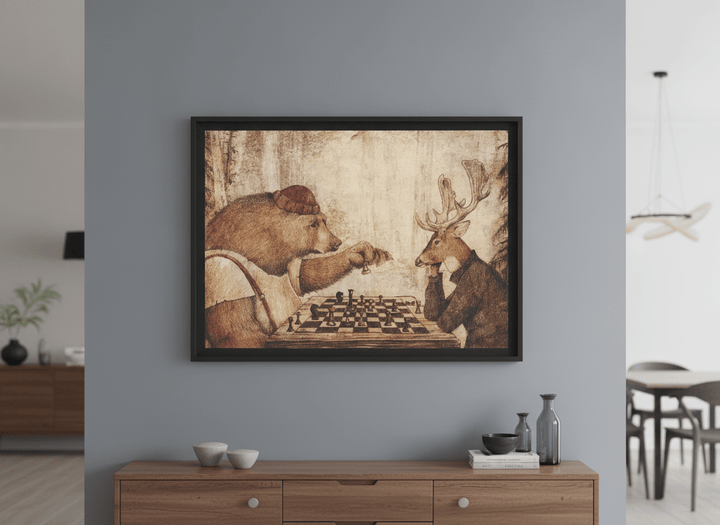 Wall art styled above a dining table in a contemporary home