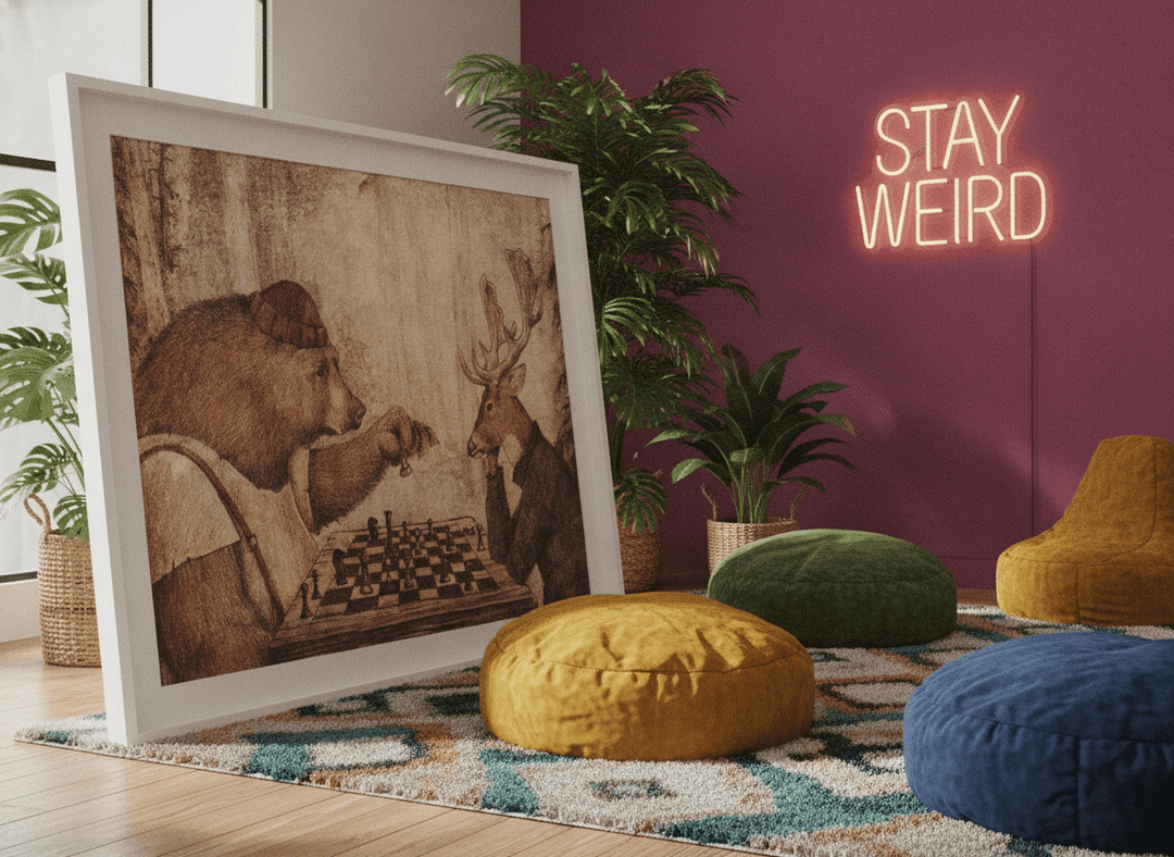 Bold wall art styled in a colourful, eclectic modern home