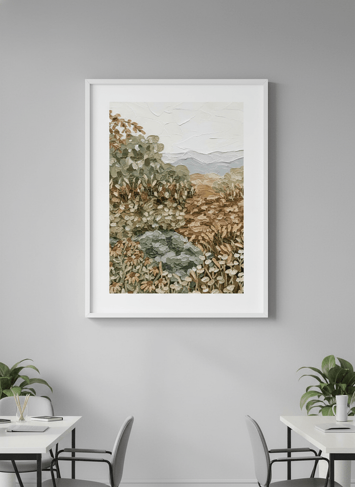Contemporary wall art featured in a bright modern office workspace