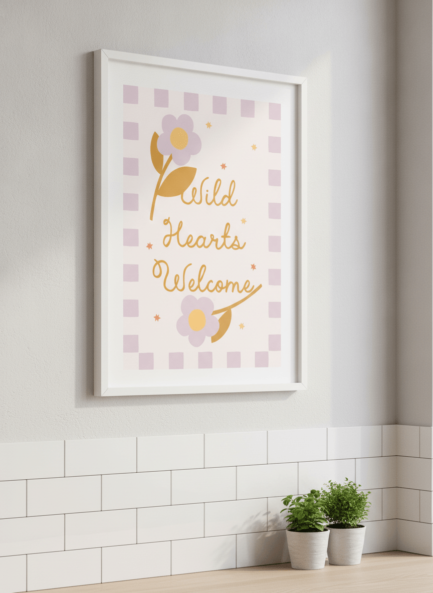 Artwork styled on the wall of a bright modern kitchen
