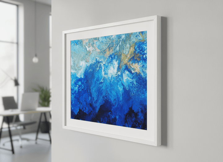 Contemporary wall art featured in a bright modern office workspace