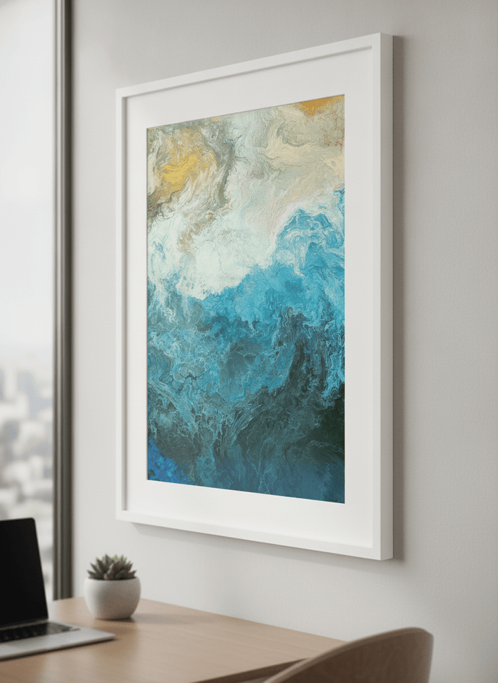Contemporary wall art featured in a bright modern office workspace