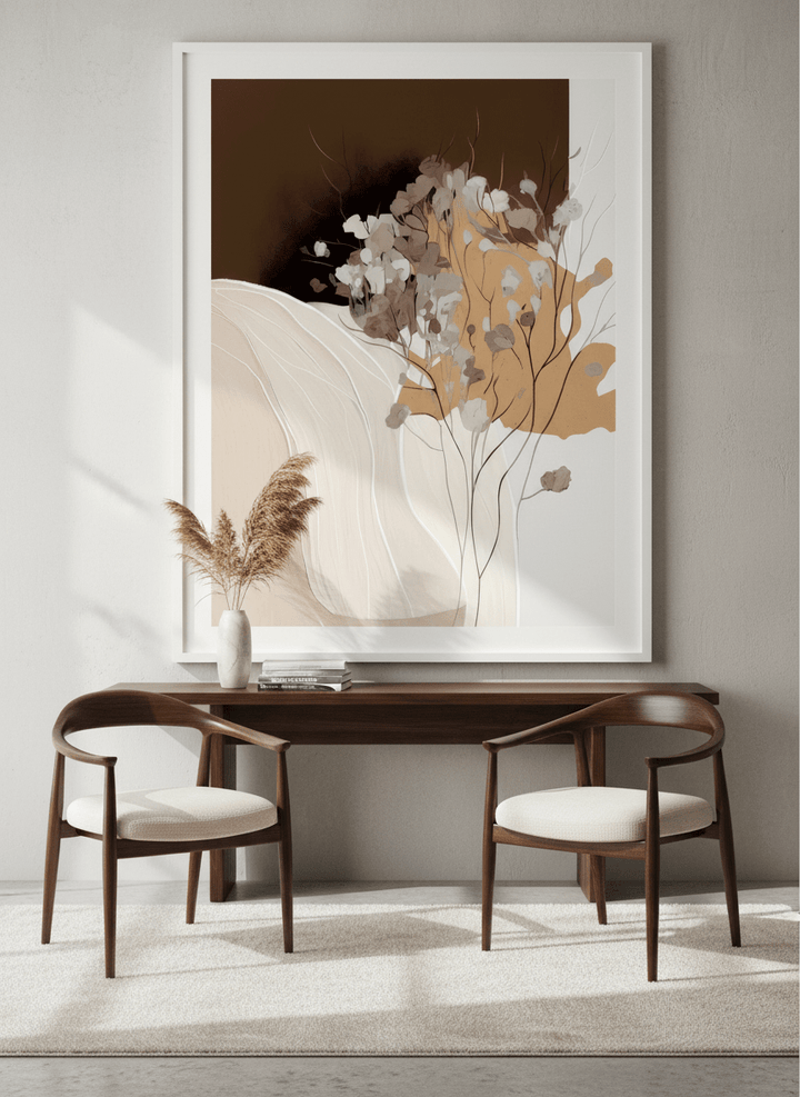 Monumental artwork centred on a feature wall in a luxe interior
